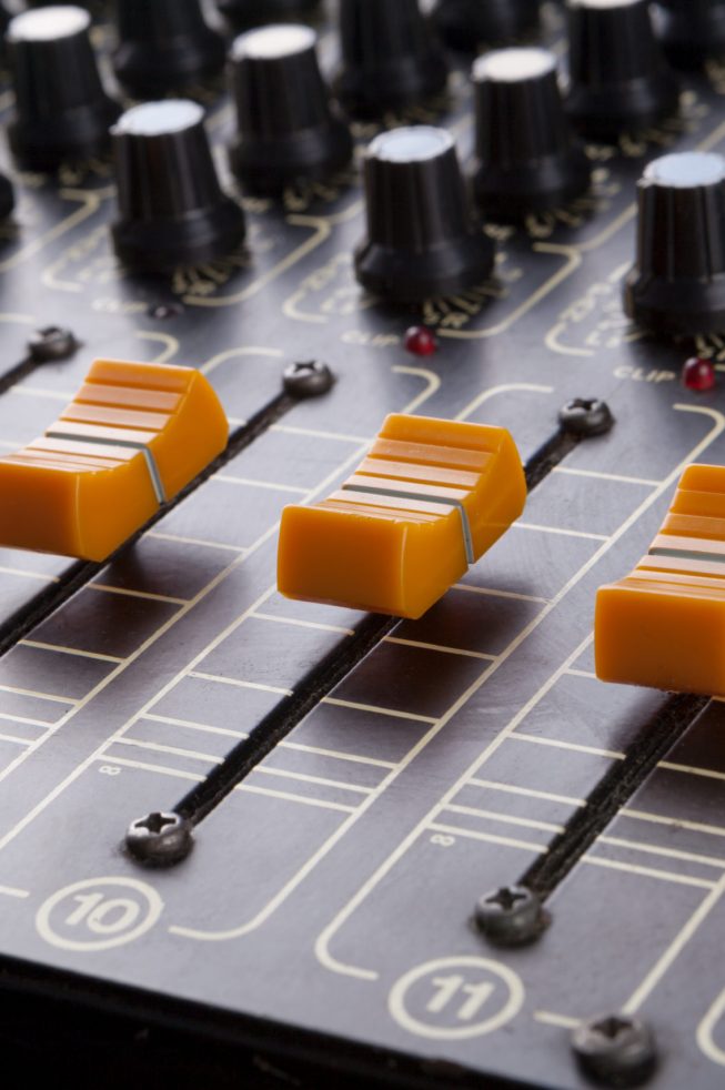 Electronic sound mixer equipment close-up